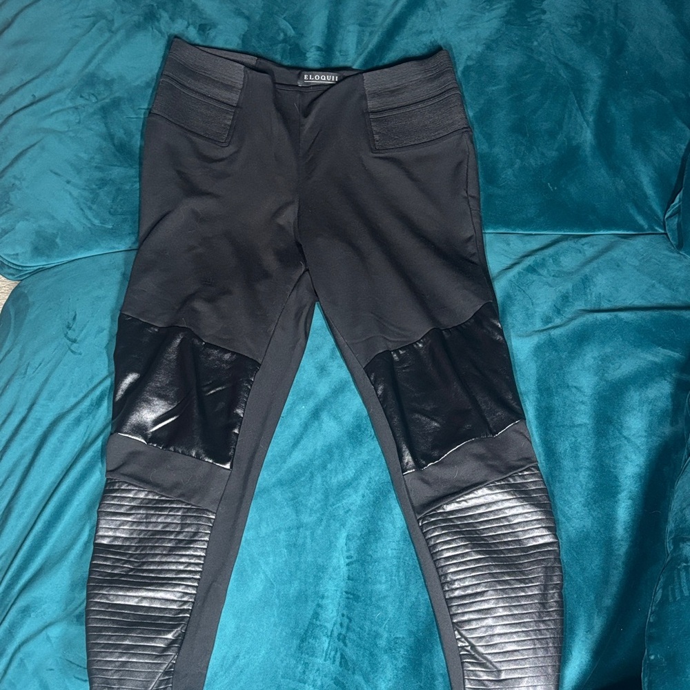 Eloquii Black Leggings with Faux Leather Accents